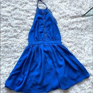 blue lace backless dress